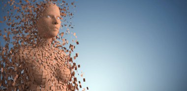 Dijital kahverengi pikselli 3D kadının birleşik görüntüsü