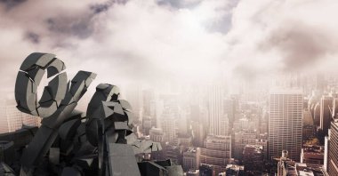 Cityscape yüzde simgesi olan kırık Beton taş