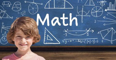 Çocuk ve Matematik tahtaya yazı ve matematik çizimleri