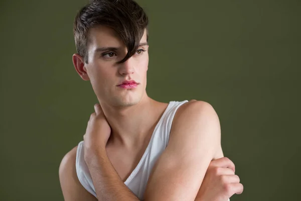 Androgynous Man Embracing Himself — Stock Photo, Image