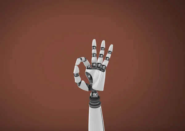 Android Robot Mão Gesto Com Fundo Marrom — Fotografia de Stock