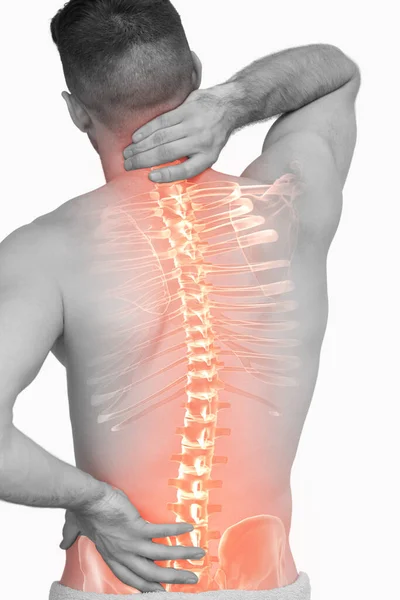 Compuesto Digital Espina Dorsal Destacada Del Hombre Con Dolor Espalda —  Fotos de Stock