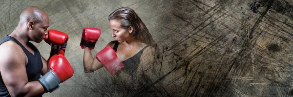 Boxare Fighter Man Och Kvinna Med Mörk Grunge Övergång — Stockfoto