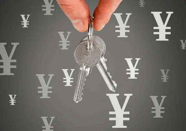 Genggam Kunci Dengan Ikon Mata Uang Yen — Stok Foto