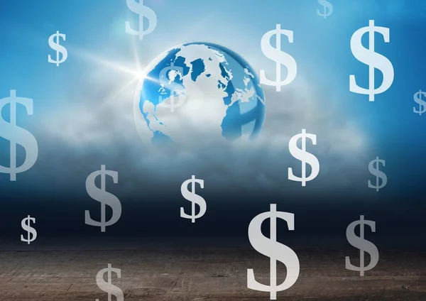 Dolar Para Birimi Simgelerine Sahip Dünya — Stok fotoğraf
