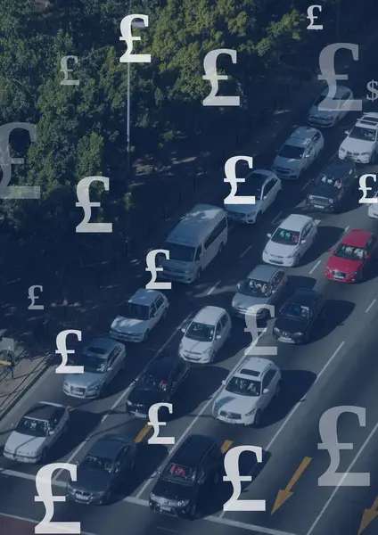 Motorway Cars Pound Currency Icons — Stock Photo, Image
