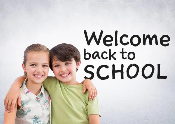 Welcome Back School Two Kids Hugging — Stock Photo, Image