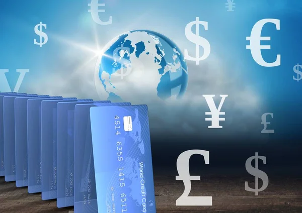 Bank cards and World with Mixed Currency icons