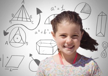 Matematik çizimleri olan liseli kız