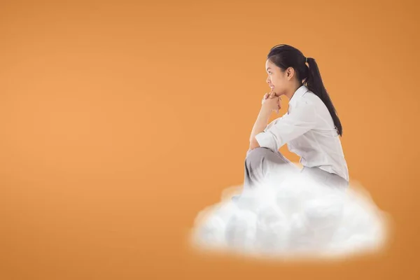 Business Woman Sitting Cloud — Stock Photo, Image