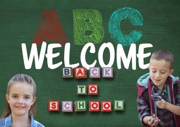 Kids Welcome Back School Abc Text Blackboard — Stock Photo, Image