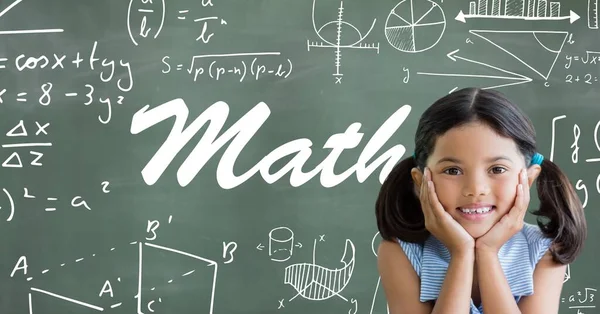 Girl Maths Text Math Drawings Blackboard — Stock Photo, Image