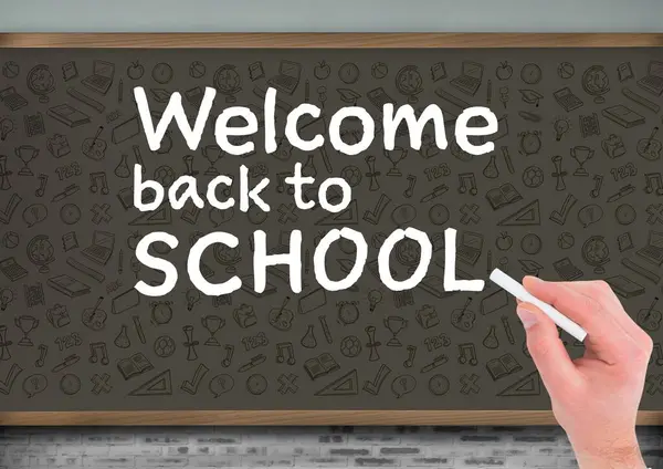 Hand Writing Chalk Welcome Back School Education Graphics Blackboard — Stock Photo, Image