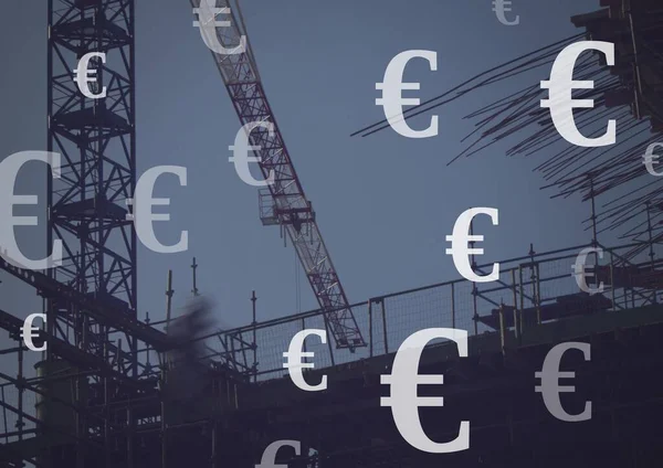 ユーロ通貨アイコンによる建設現場 — ストック写真