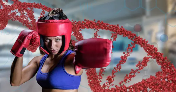 Boxeo Mujer Con Hebra Adn — Foto de Stock