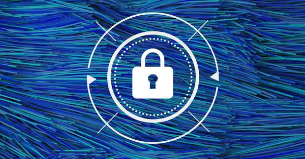 Padlock icon against blue color lines background
