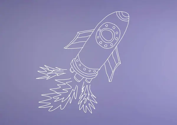 Cohete Dibujado Mano Pared Púrpura —  Fotos de Stock