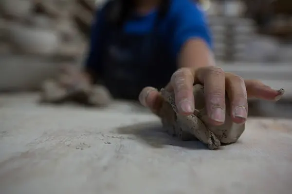 Mid Section Girl Molding Clay — Stock Photo, Image