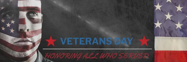 Conceito Dia Veteranos Eua Com Texto Fundo Bandeira Bandeira Dos — Fotografia de Stock