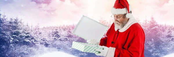 Père Noël Avec Paysage Hiver Cadeau — Photo