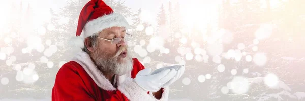 圣诞老人与冬季风景握手 — 图库照片