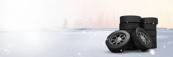 Tyres Winter Snow Landscape — Stock Photo, Image