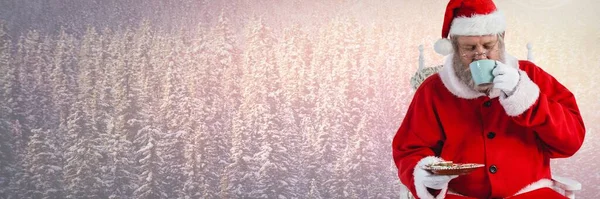 Weihnachtsmann Winter Mit Tasse Und Plätzchen — Stockfoto