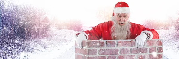 Papai Noel Com Paisagem Inverno Chaminé — Fotografia de Stock