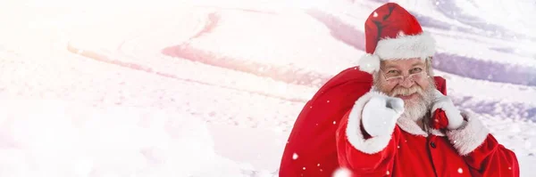 Święty Mikołaj Zimowym Krajobrazem Telefon — Zdjęcie stockowe