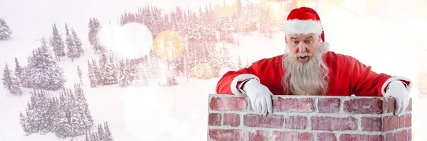 Санта Клаус Зимним Пейзажем Дымоходе — стоковое фото