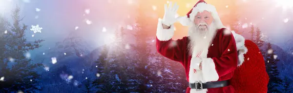 Santa Claus Pytlem Zimním Pozadí — Stock fotografie