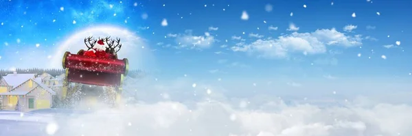 Winter Hemel Met Santa Slee Rendieren — Stockfoto