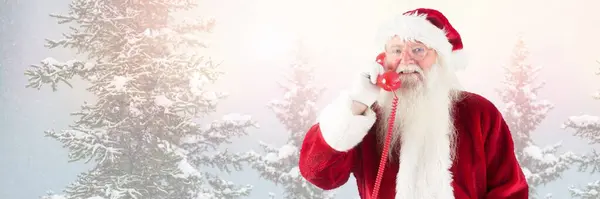 Weihnachtsmann Winter Mit Rotem Telefon — Stockfoto