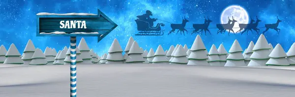 Santa Testo Cartello Legno Natale Paesaggio Invernale Santa Slitta Renne — Foto Stock
