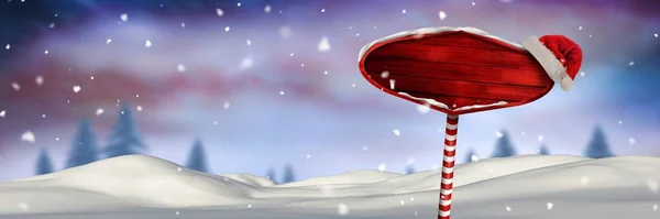 Деревянная Вывеска Зимнем Пейзаже Рождества Шляпа Санты — стоковое фото
