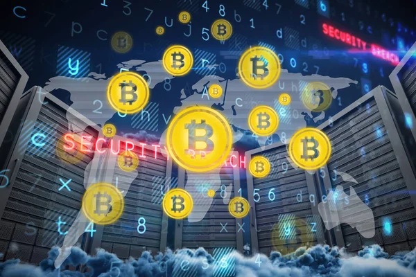 Композитне Зображення Символу Цифрової Криптовалюти Bitcoin — стокове фото
