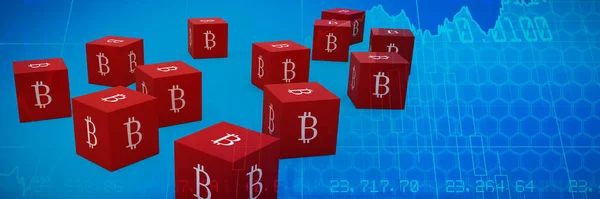 Composite Image Several Red Cube Bitcoin Sign Each Side — Stock Photo, Image