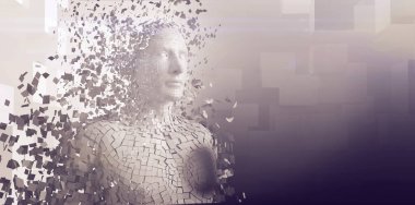 Gri pixelated 3d adamın birçok parçalardan oluşan imge