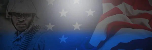 Композитное Изображение Американского Флага Деревянном Столе — стоковое фото