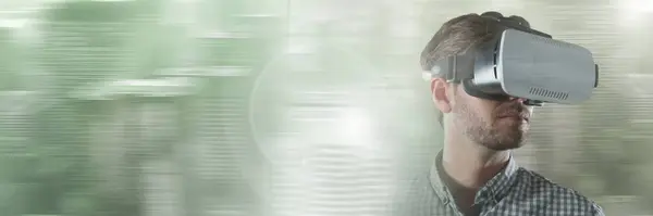 Man Wearing Virtual Reality Headset Glasses Motion Effects Transition — Stock Photo, Image