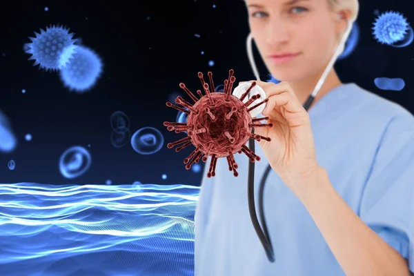 Roter Virus Und Arzt Mit Stethoskop — Stockfoto