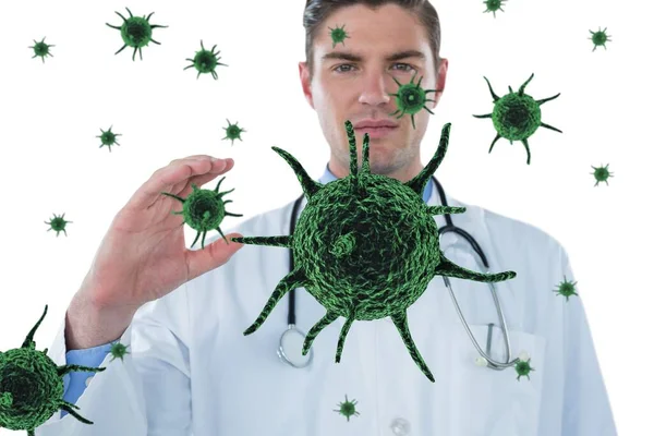 Arzt Mit Virus Epidemisches Konzept — Stockfoto