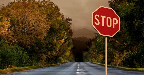 Autumn Road Stop Sign — Stock Photo, Image