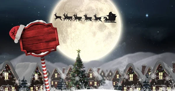 Noel Baba Kızağında Ren Geyiği Uçuyor Kış Harikalar Diyarı Nda — Stok fotoğraf