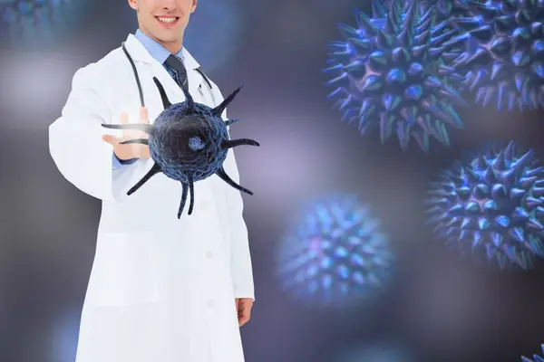 Arzt Berührt Blauen Virus Medizinkonzept — Stockfoto