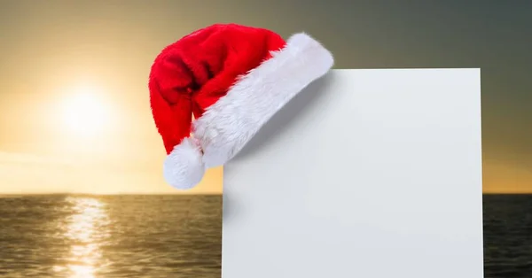 Noel Baba Şapkası Deniziyle Boş Tabela — Stok fotoğraf