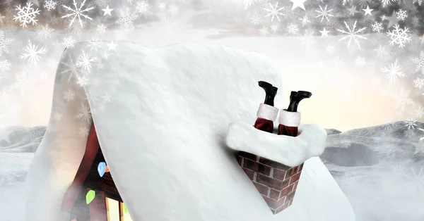 Santa Utknął Kominie Śniegu Zimowym — Zdjęcie stockowe