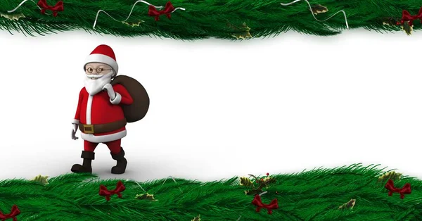 Santa Holding Sack Christmas Wreath — Stock Photo, Image