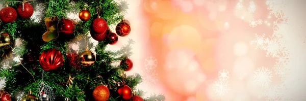 Fondo Navidad Brillante Con Abeto Festivo Bokeh Copos Nieve — Foto de Stock