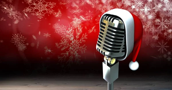 Santa Hattu Mikrofoni Lumihiutaleet — kuvapankkivalokuva